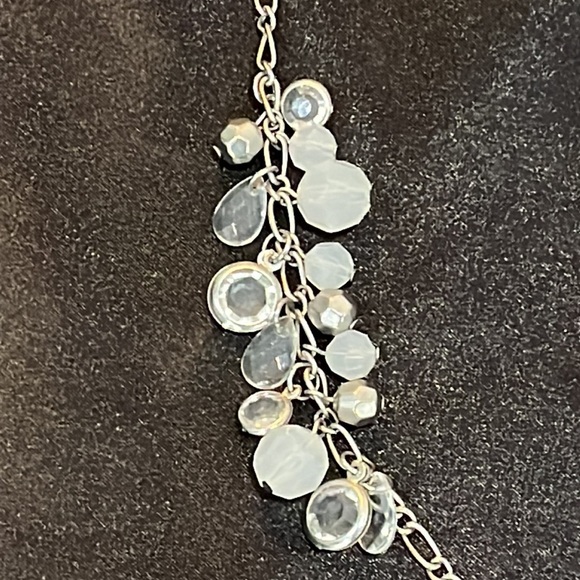 Gray Clear Silver Tone Chain Beaded Long Length Pull Over Necklace Neutral OS - Picture 7 of 12